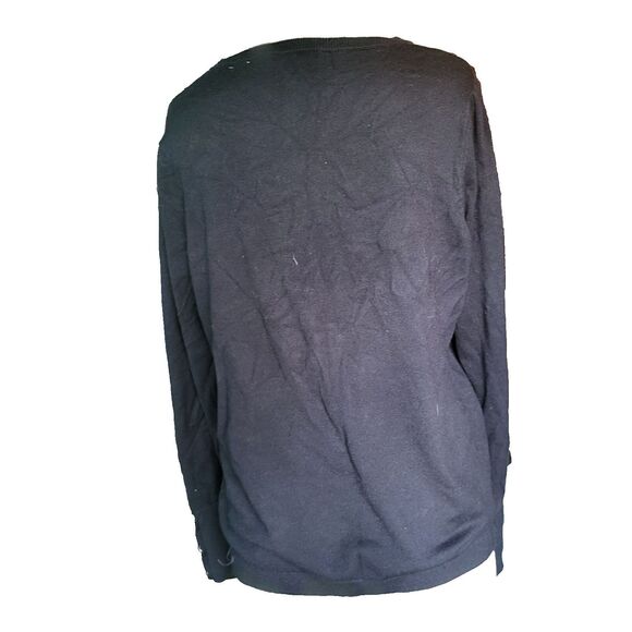 Adrianna Papell Black  Crew Neck Pleated Puff Sleeve Sweater Button Sleeve Sz XL - Picture 4 of 9